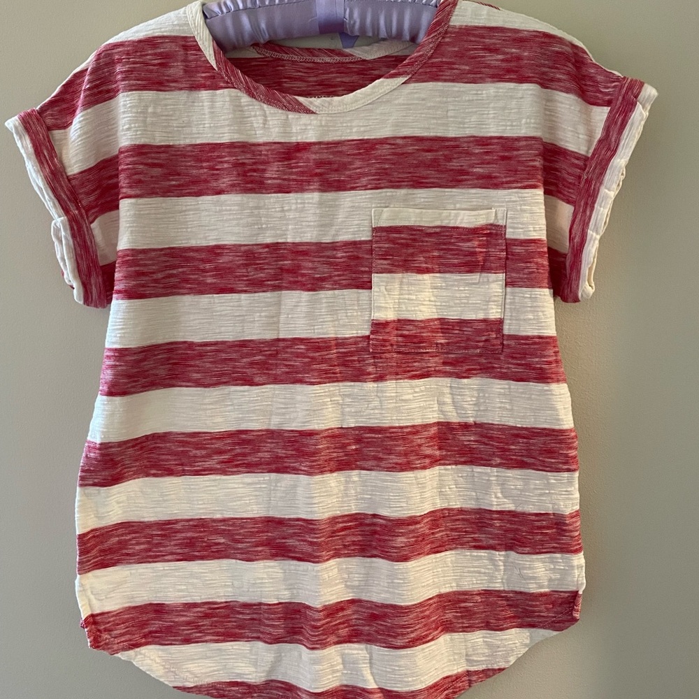Merona distressed red& cream striped tee size M